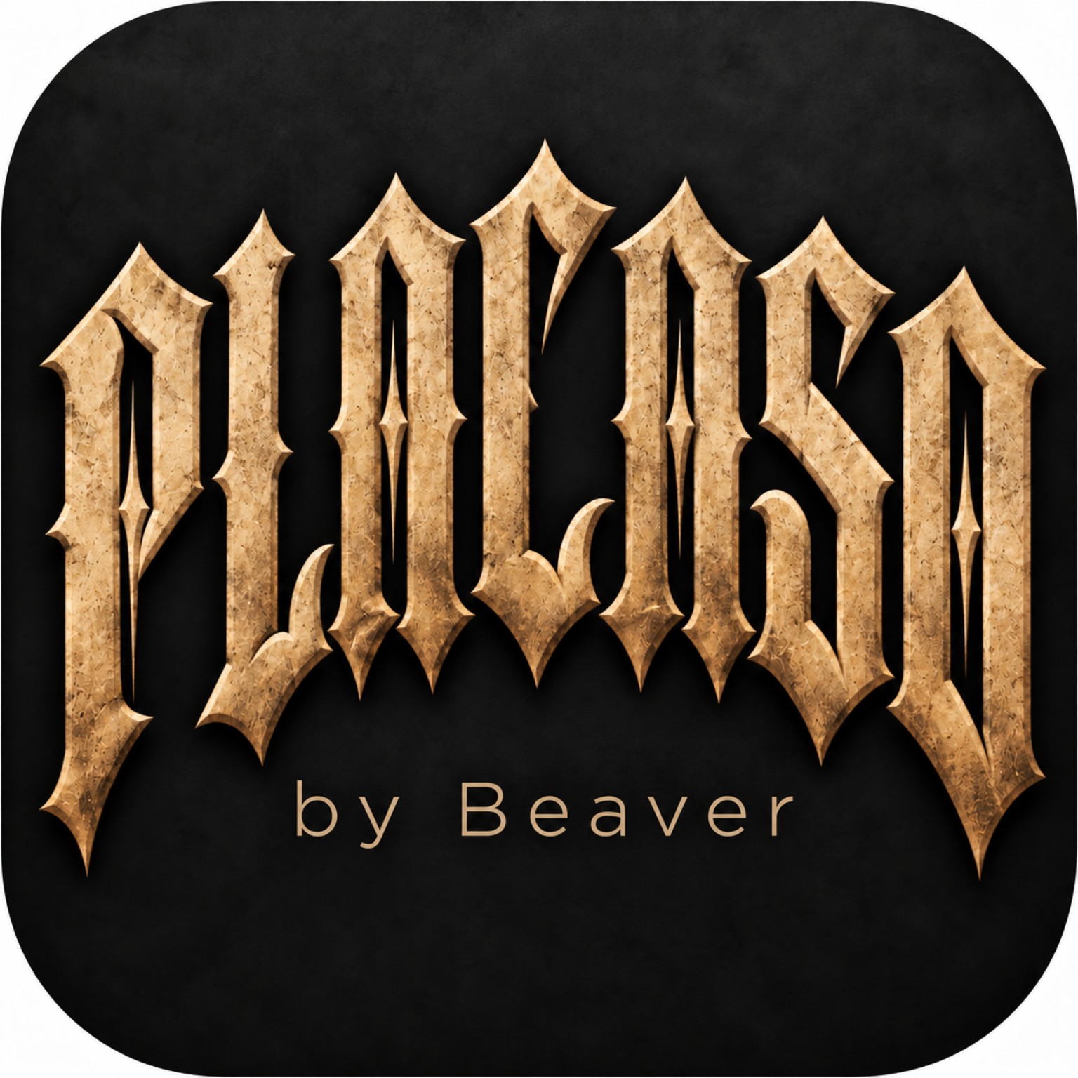 PLACASO by Beaver — gold engraved lettering on black